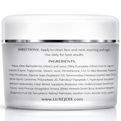 LuxeJoie Ultra Soy Peptide Cream texture swatch demonstrates non-greasy finish and smooth skin