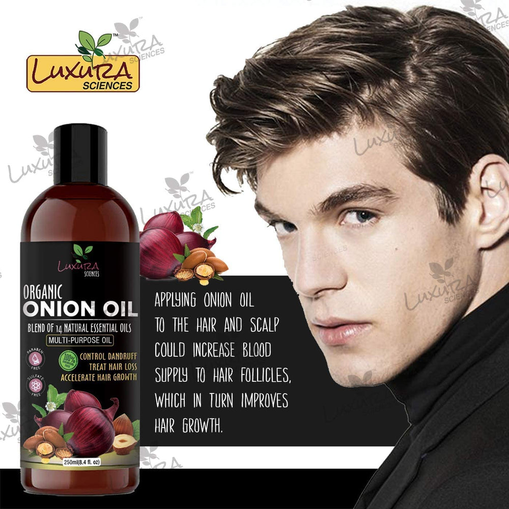 Luxura Sciences Onion Oil on hair ends indicating moisture and reduced breakage