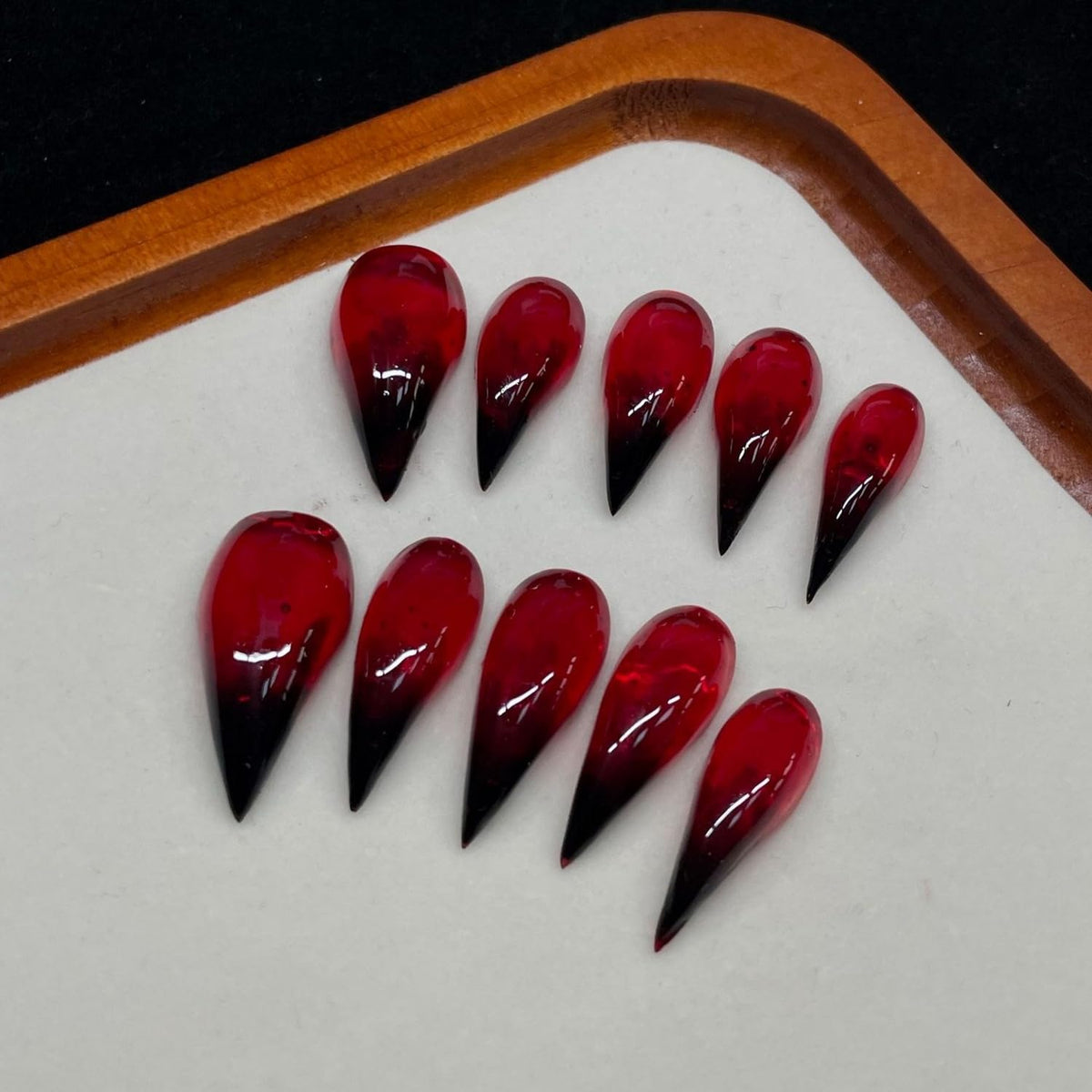 Luxury Handmade Press on Nails with red-black gradient and eagle claw tips for drama