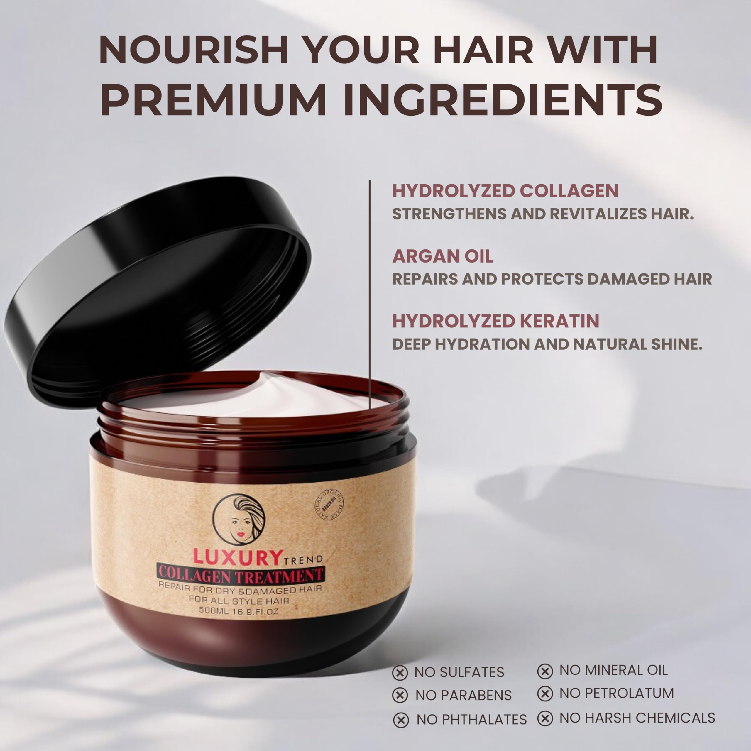 LUXURY TREND Collagen Hair Mask hydration glow on strands after use