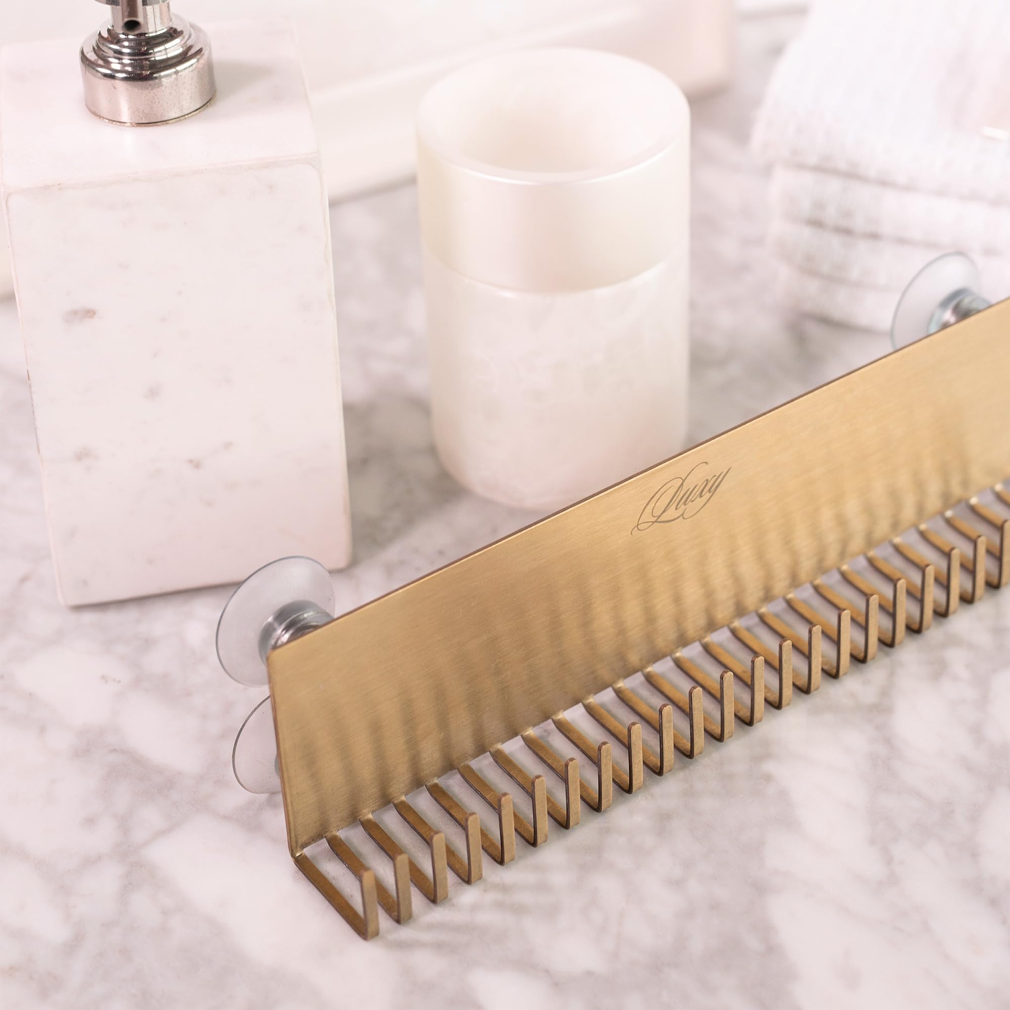 Luxy Deluxe Styler Holder mounted on wall or cabinet for easy access