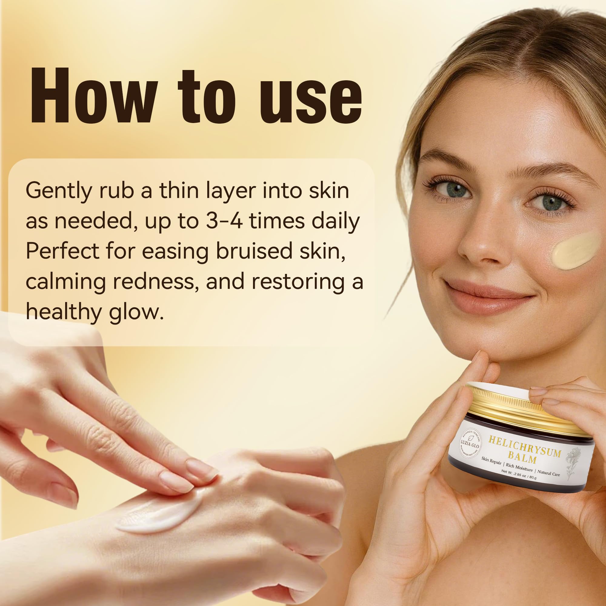 Luzia Glo balm on dry skin delivering hydration