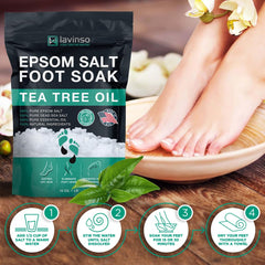 LV LAVINSO Epsom salts close up with crystals for soothing feet.