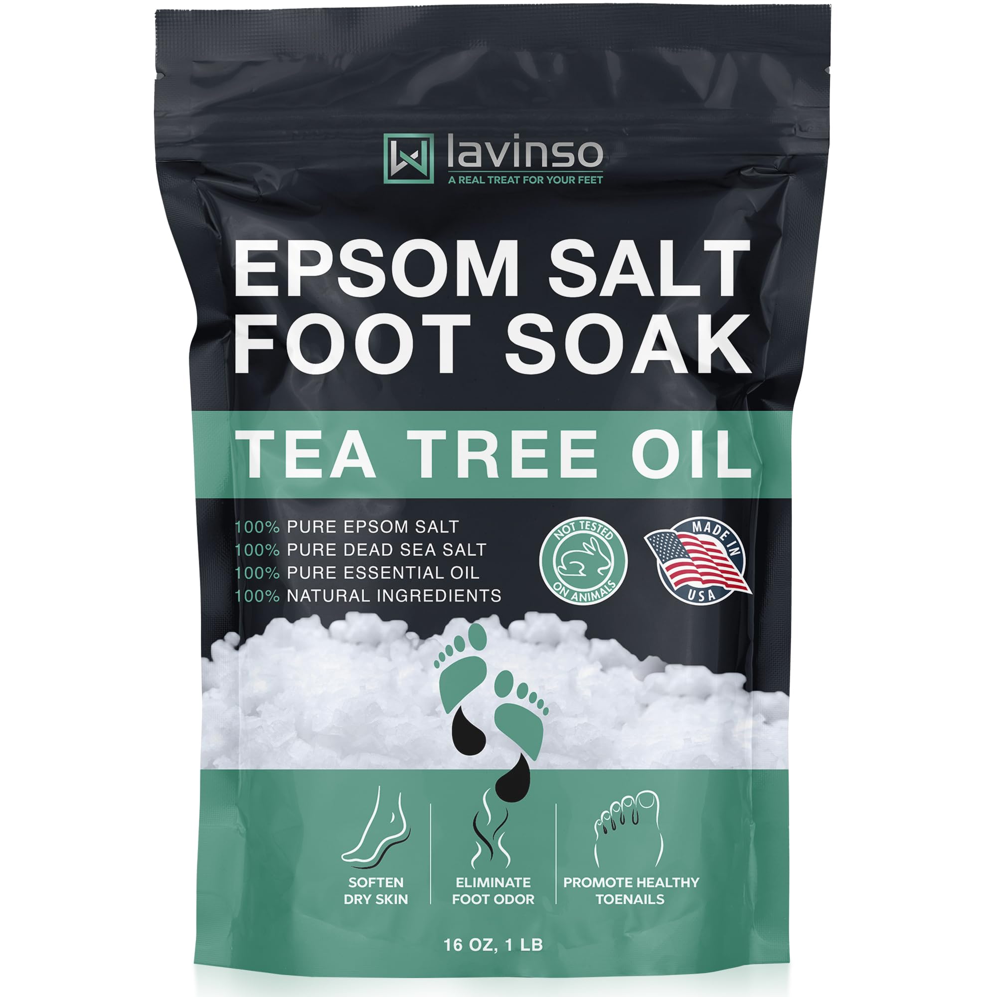 LV LAVINSO Tea Tree Oil Foot Soak in tub for spa-like cleansing.
