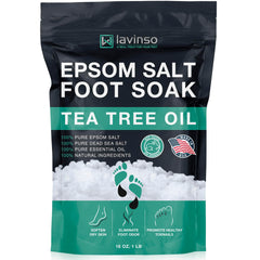 LV LAVINSO Tea Tree Oil Foot Soak in tub for spa-like cleansing.