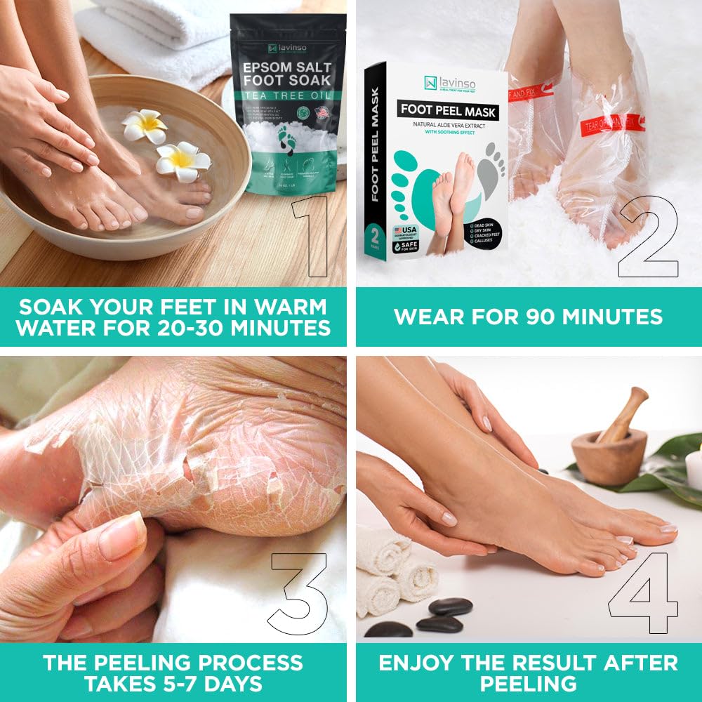 LV LAVINSO foot peel mask worn on feet for at-home exfoliation