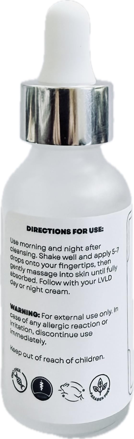 Close-up of LVLD Timeless Serum texture, lightweight and silky for daily use.