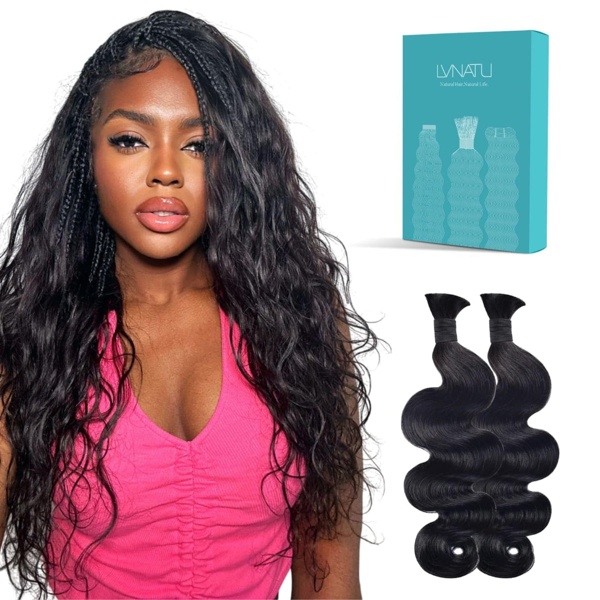 Lvnatu body wave bulk braiding hair in jet black for a natural look