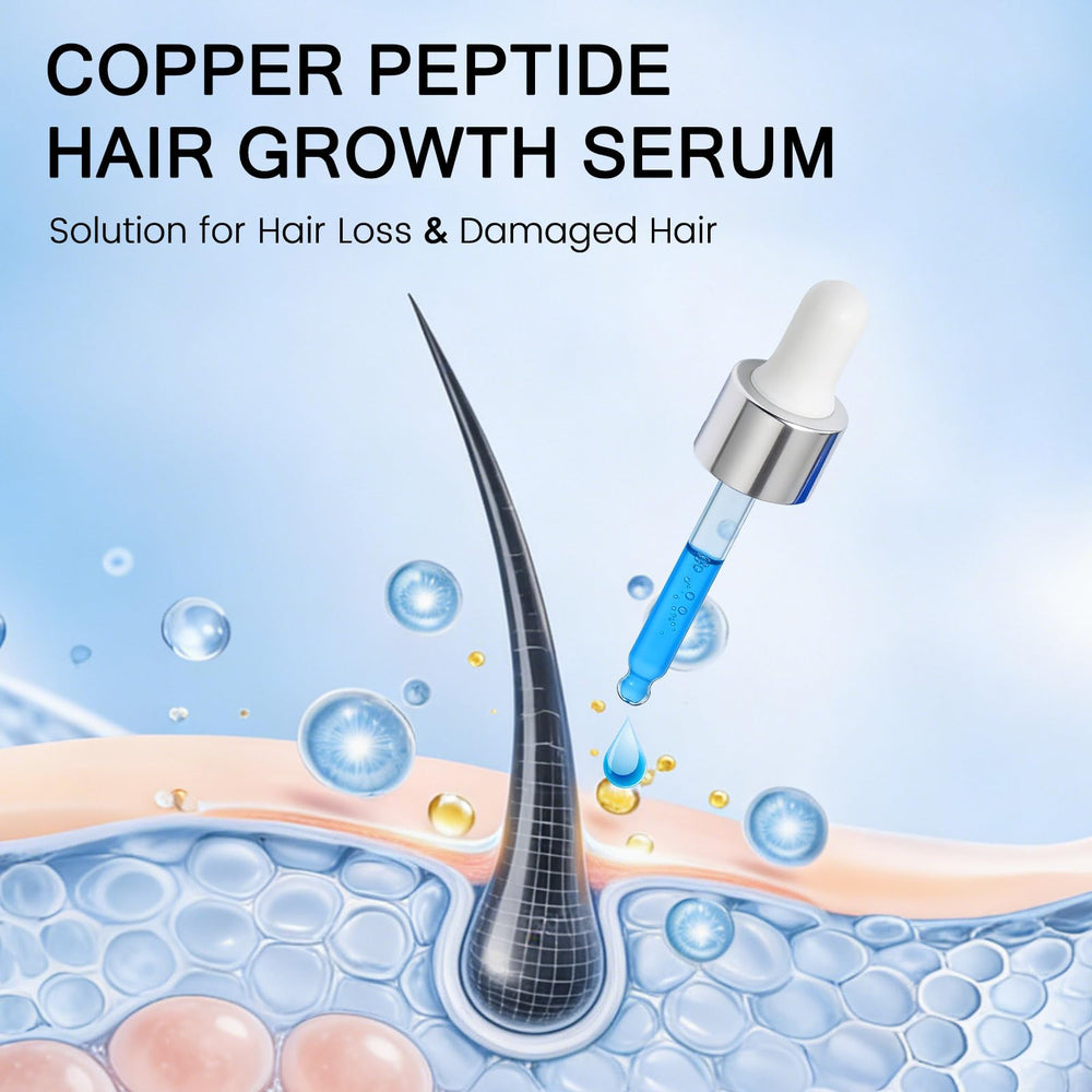 LXMTou Copper Peptide Serum dropper applying to the scalp for targeted nourishment.