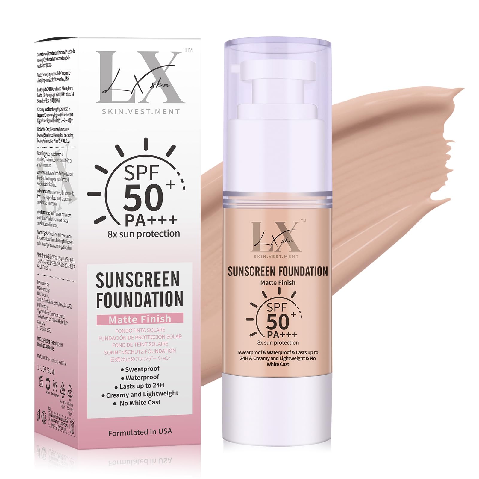 LXSKN Tinted Face Sunscreen bottle close-up with SPF 50++ protection