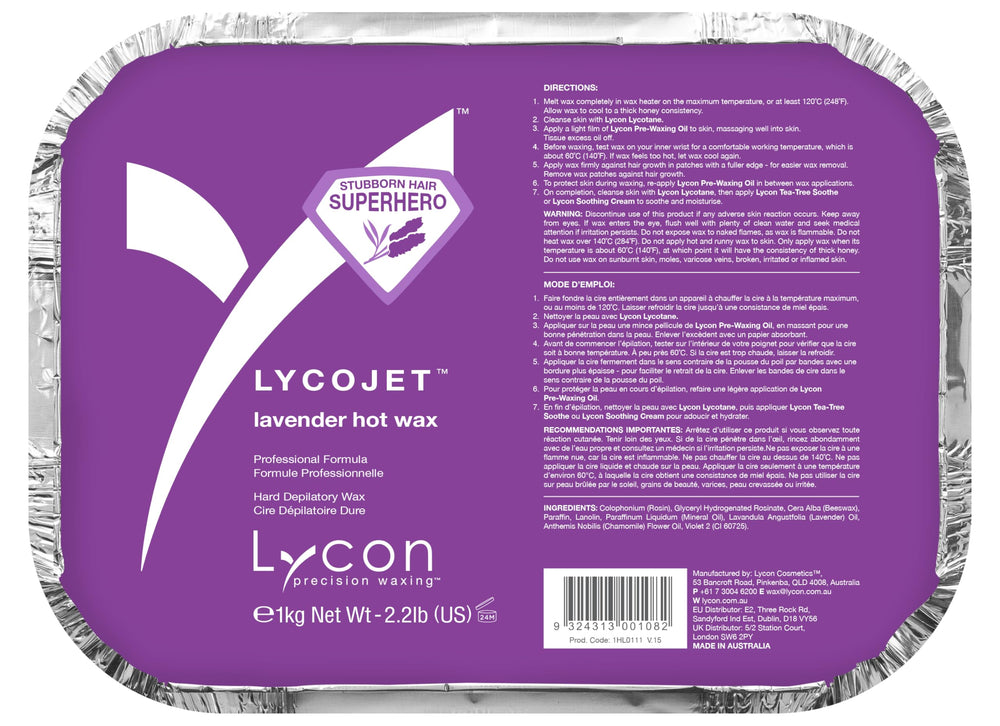 Lycon LycoJet Lavender hard wax bricks pack for efficient stubborn-hair removal in salons.