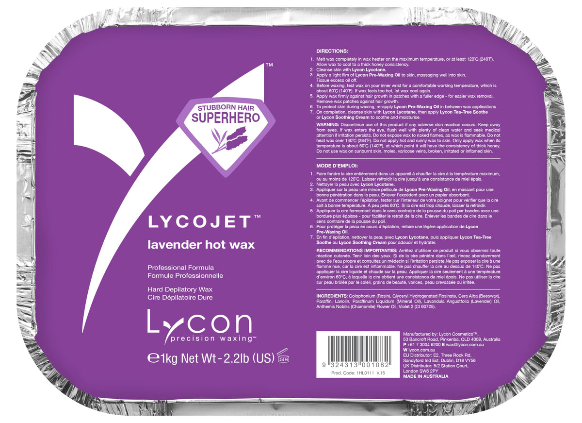 Lycon LycoJet Lavender hard wax bricks pack for efficient stubborn-hair removal in salons.