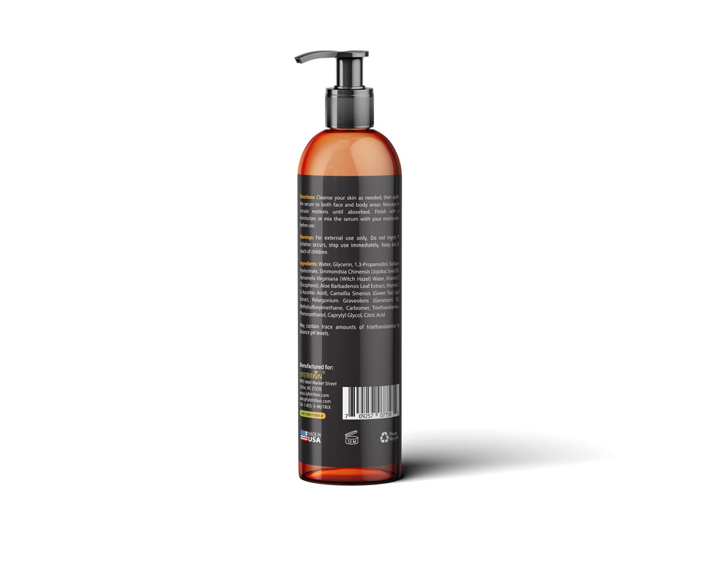 Lyfetrition Hyaluronic Acid Serum packaging display with 12 oz bottle