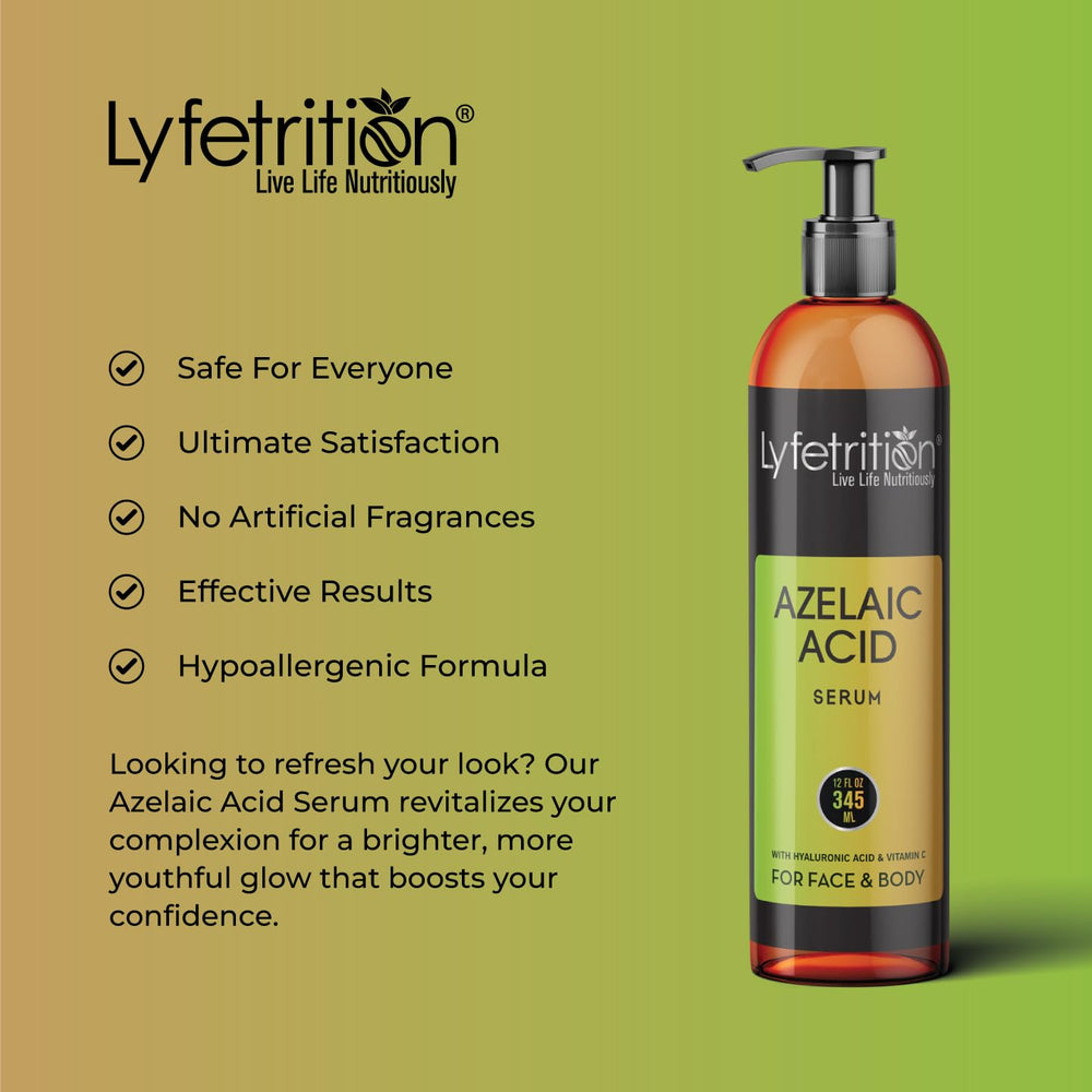 Lyfetrition azelaic serum dispensing from a pump-top bottle.