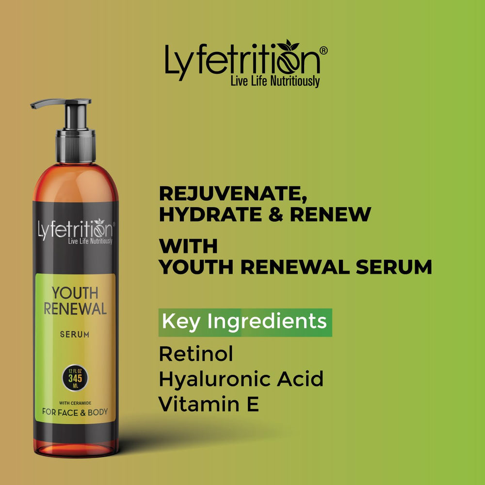 Lyfetrition Youth Renewal Serum formulated with retinol-like complex for even tone