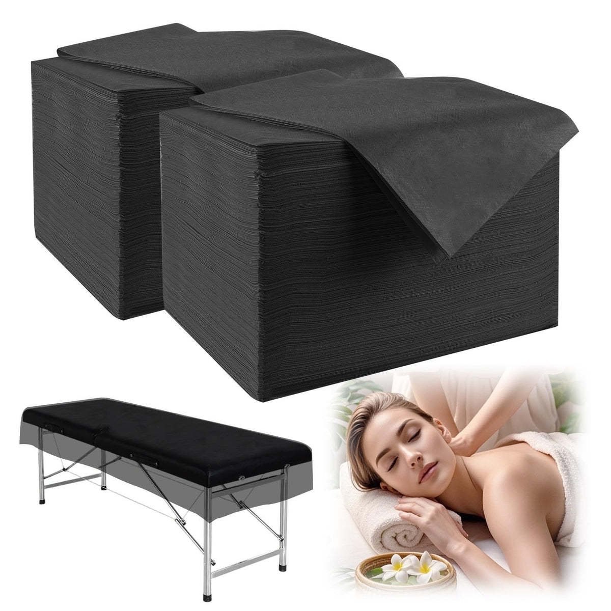 LYHZLBAY disposable massage table sheets 31x71 inches in black for quick changes between clients