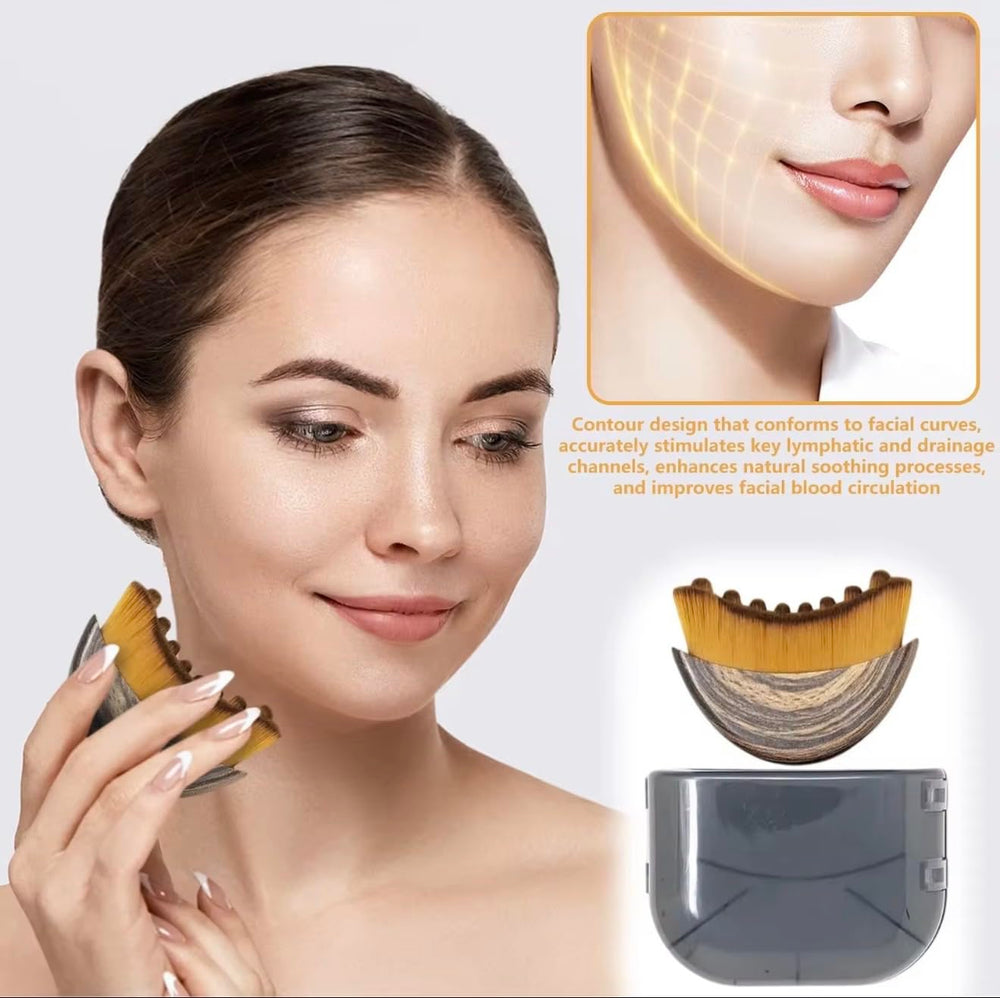 Lymphatic Contour Face Brush, ergonomic wooden handle for comfortable grip