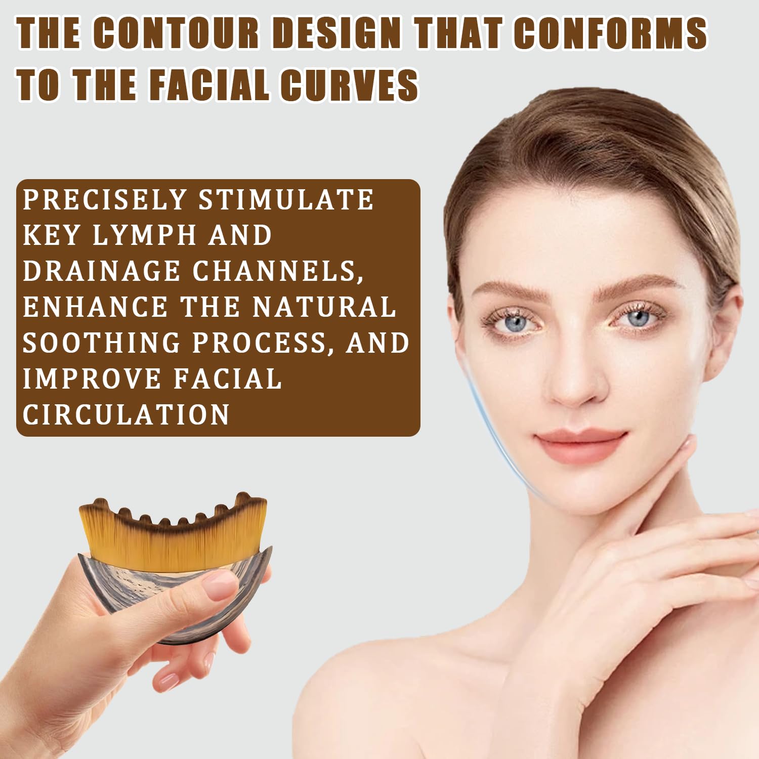 Lymphatic Contour Face Brush aids even product application and absorption.
