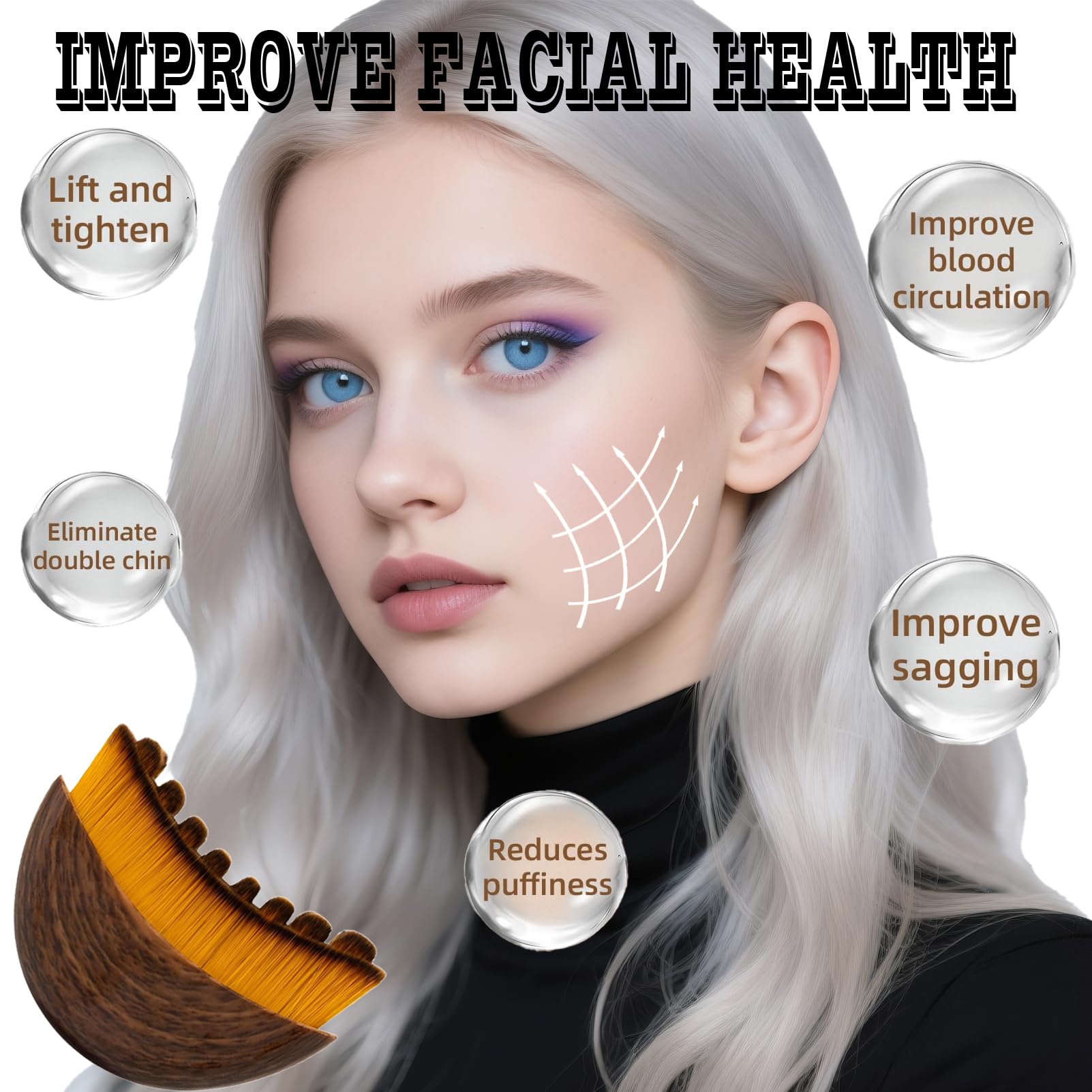 Compact lymphatic contour face brush designed for precise skin contact