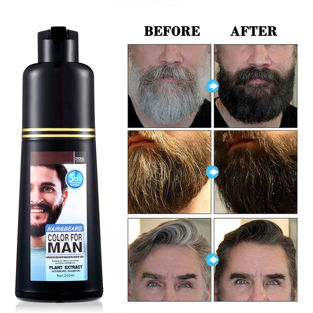 Lymznus beard color shampoo shows natural black shade on facial hair