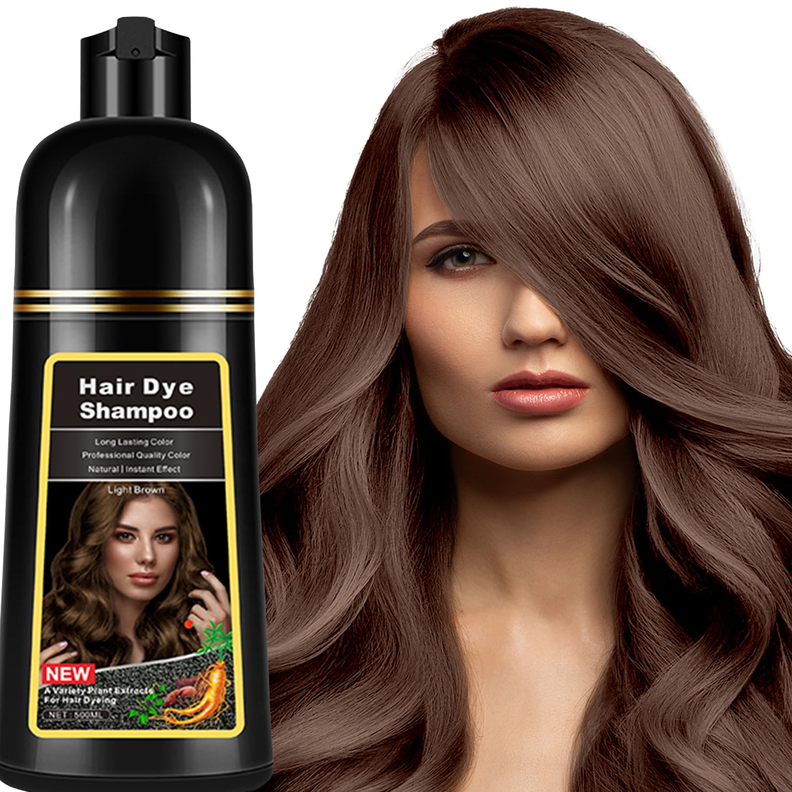 lymznus Instant Light Brown Hair Dye Shampoo packaging shown for at-home use