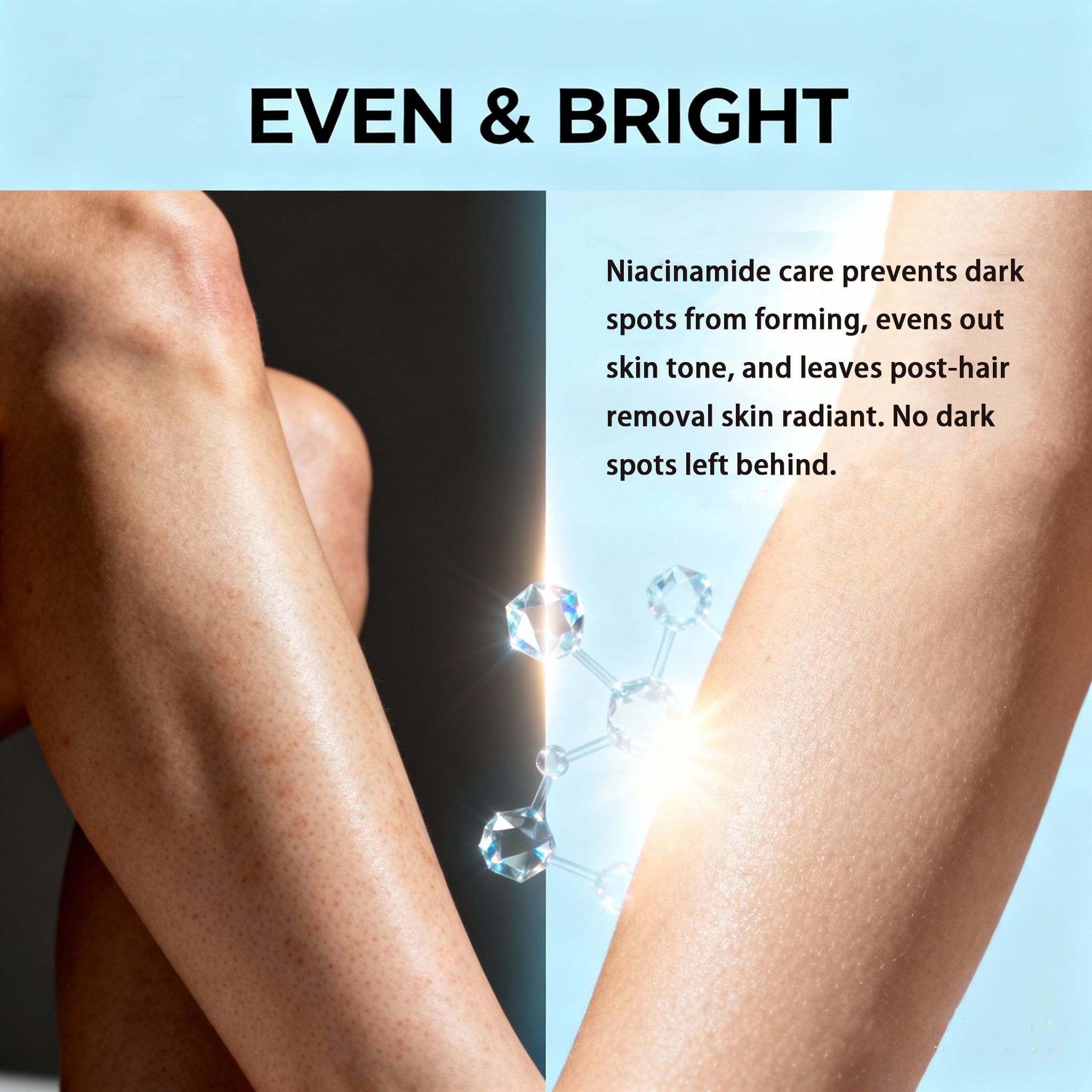 Lynepa silky skin result after depilation suggests lasting smoothness.