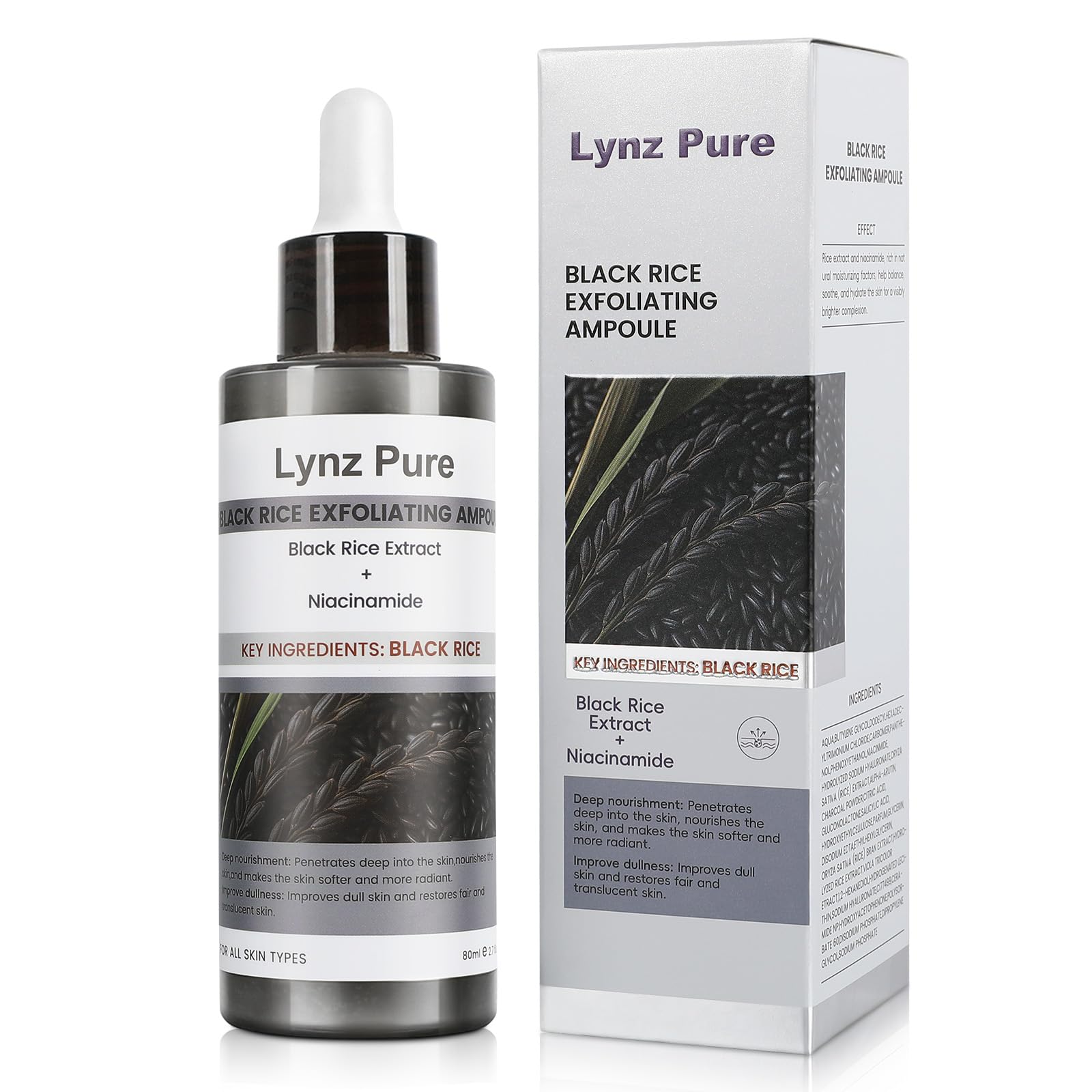 Lynz Pure Peel Shot Glow rice bran water hydration supports moisture.