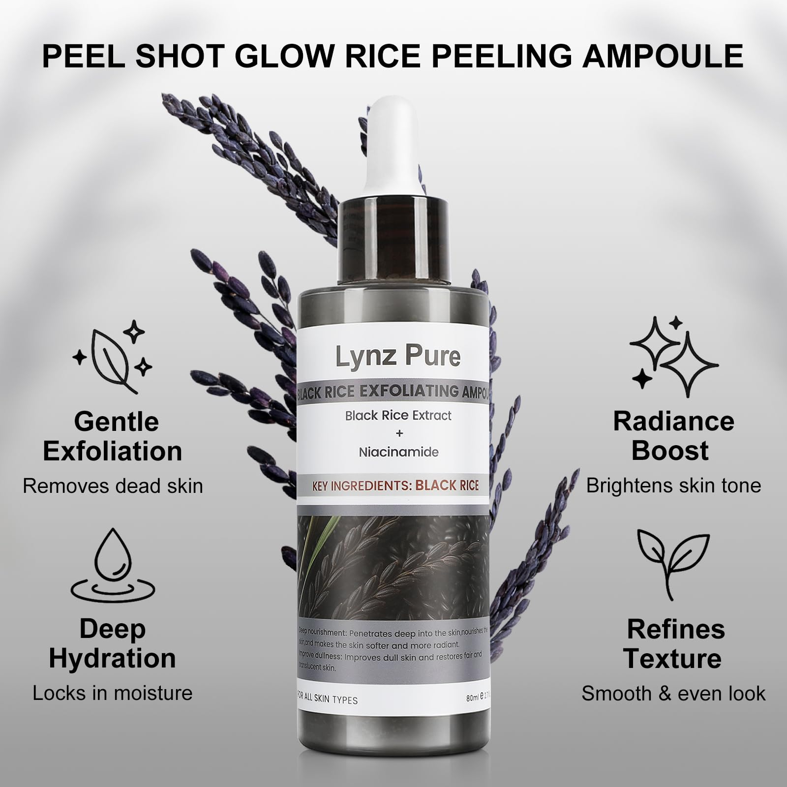 Lynz Pure Peel Shot Glow rice water texture on skin demonstrates hydration.