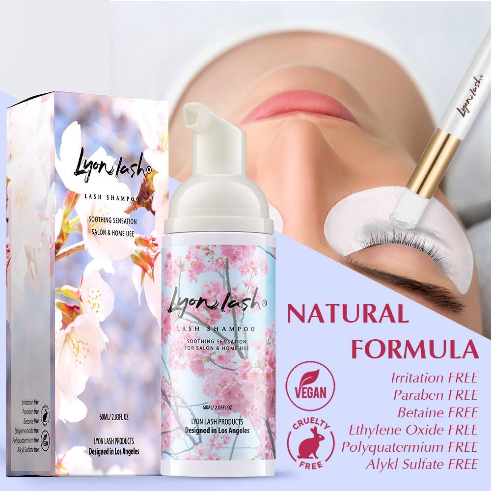 Lyon Lash 60ml bottle foam wash close-up emphasizing compact size.