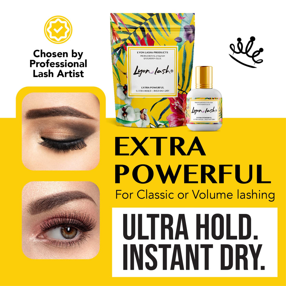 Lyon Lash black adhesive close-up highlighting low fumes for comfort.