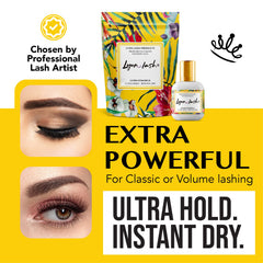 Lyon Lash black adhesive close-up highlighting low fumes for comfort.