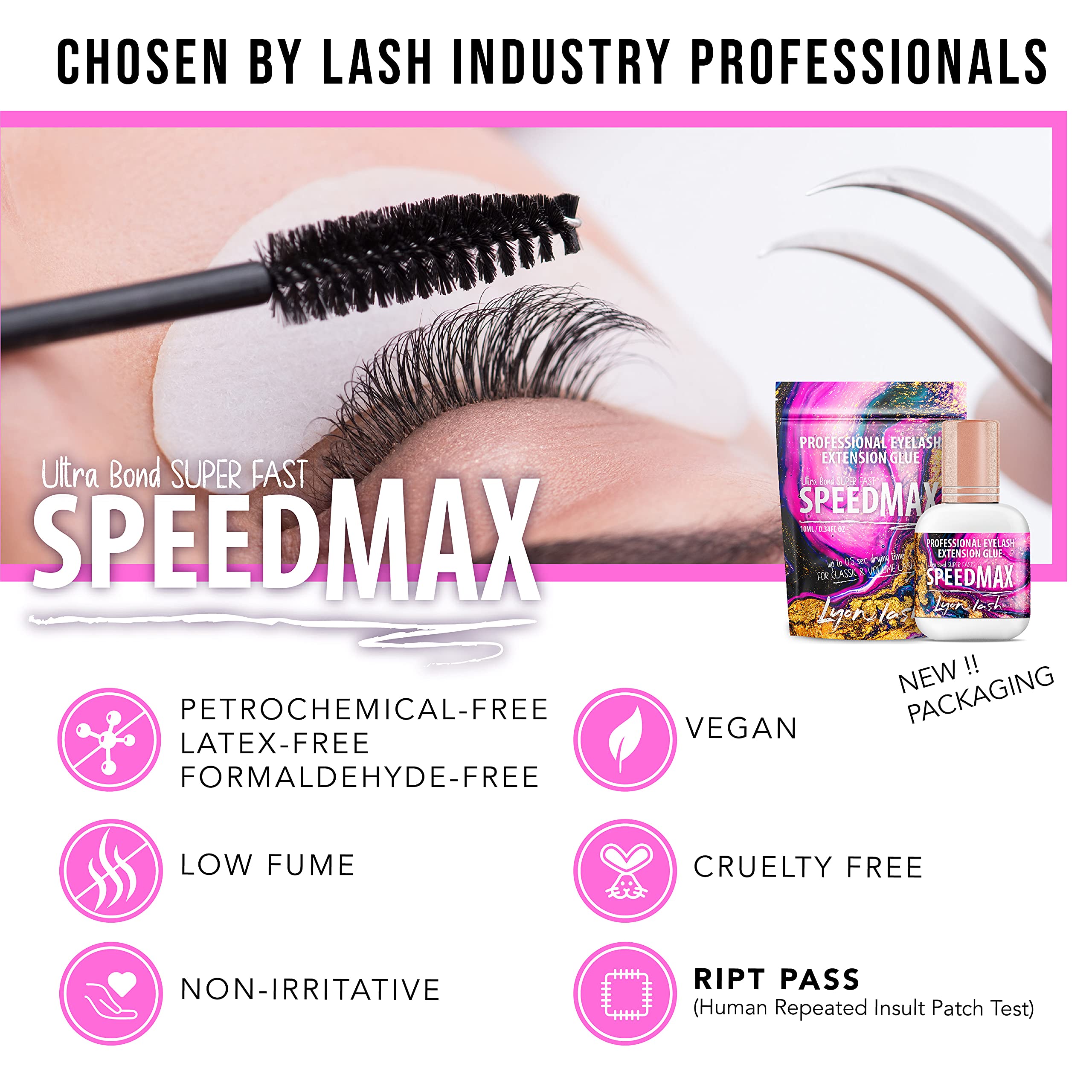 Lyon Lash SpeedMax compact bottle design suited for studio use.