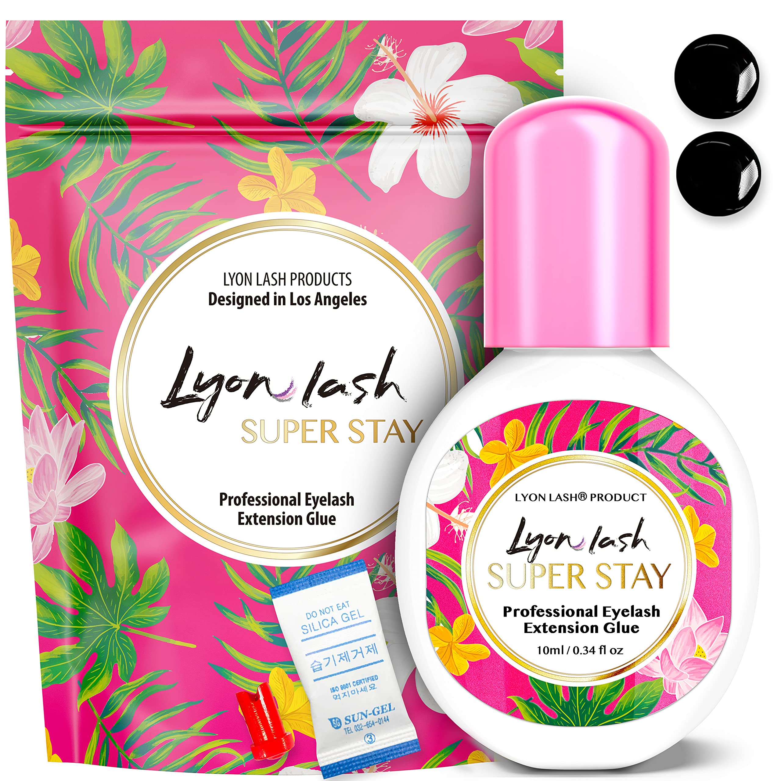 Lyon Lash Super Stay bottle close-up showing sleek black adhesive for professionals.