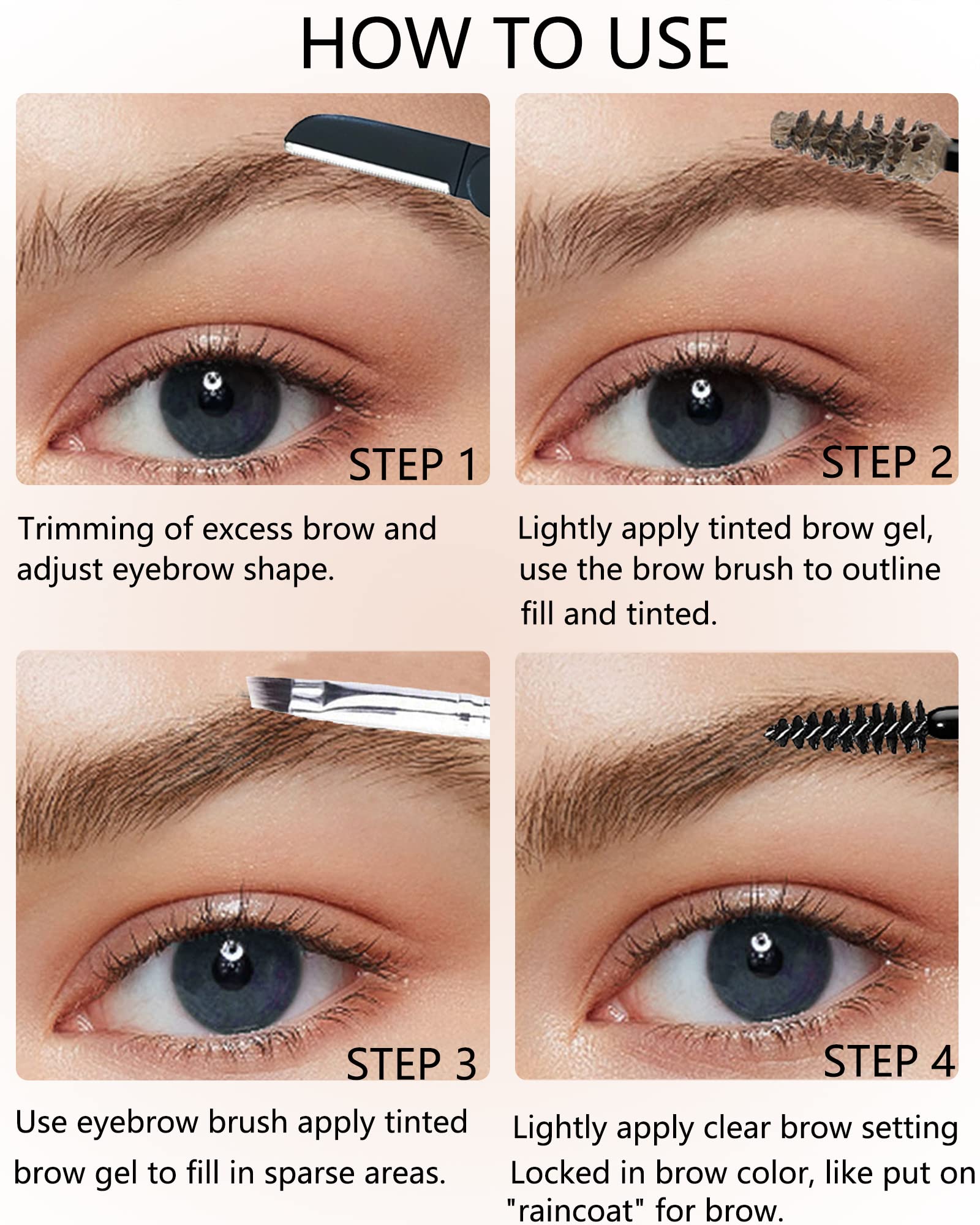 LYSdefeu Brow Gel Kit Espresso swatches display eight shade options for custom match.