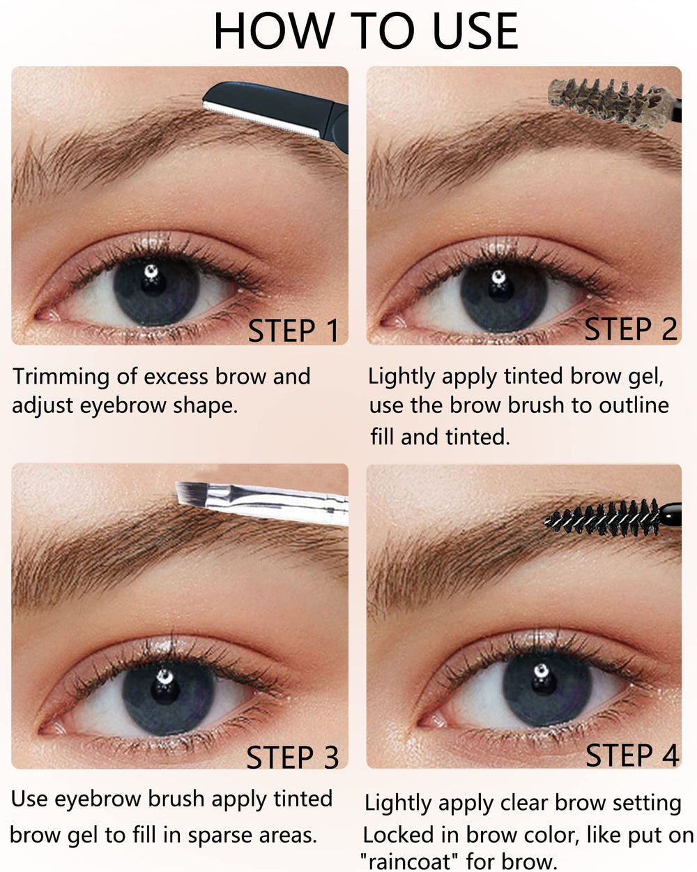 LYSdefeu Brow Gel Kit Espresso swatches display eight shade options for custom match.