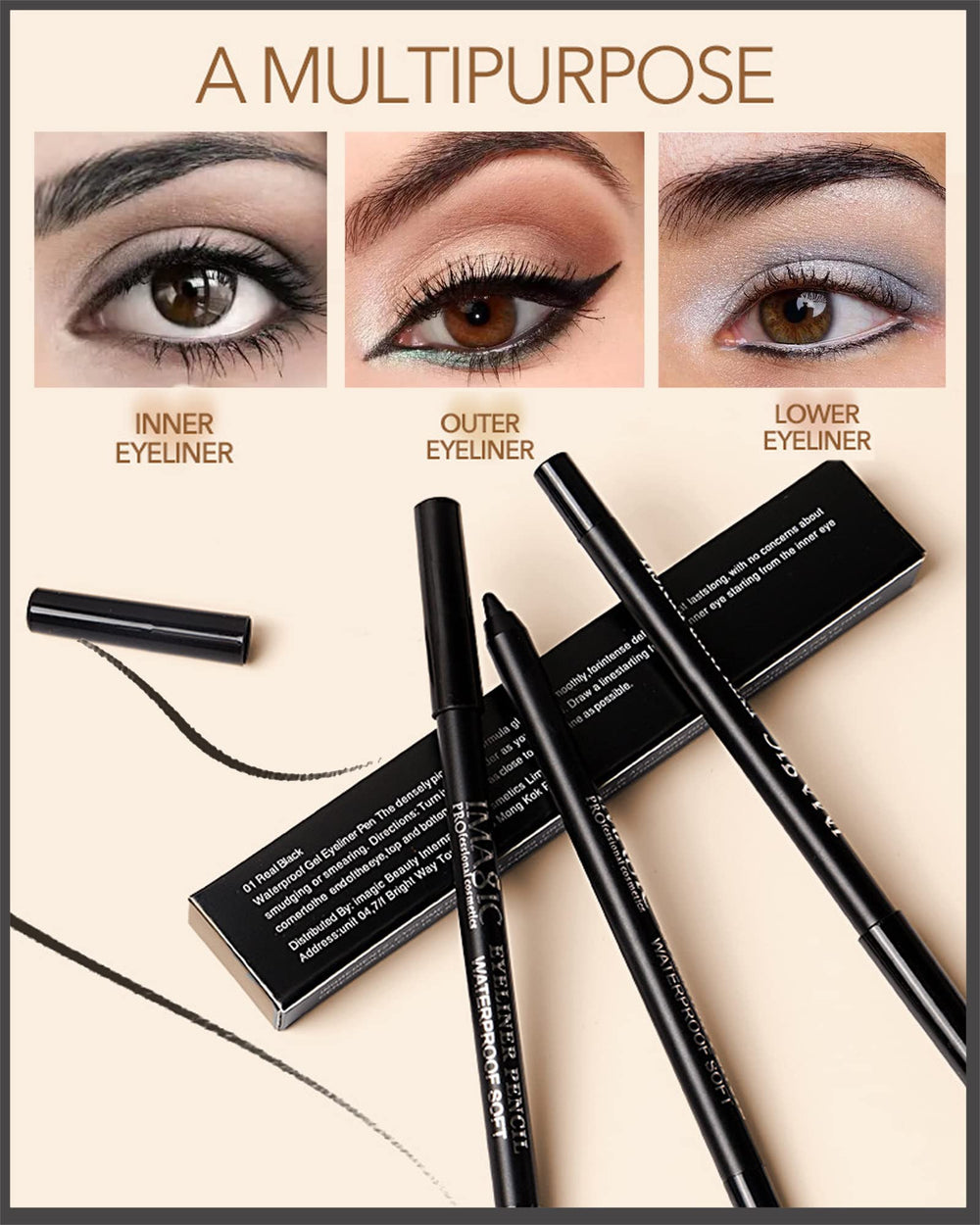 LYSdefeu cat-eye look created with gel eyeliner pencil.