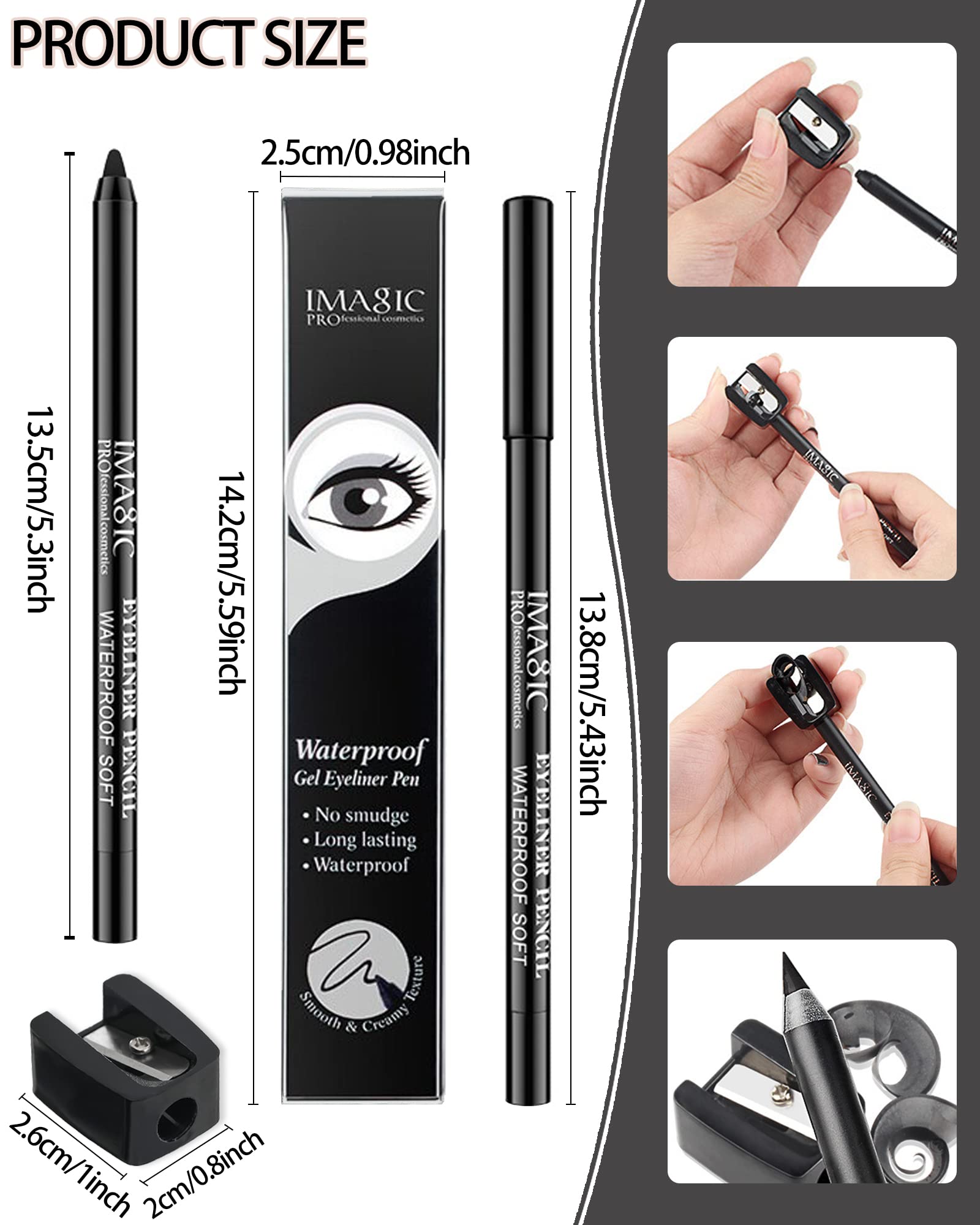 Close-up of LYSdefeu eyeliner pencil applying on the eye.