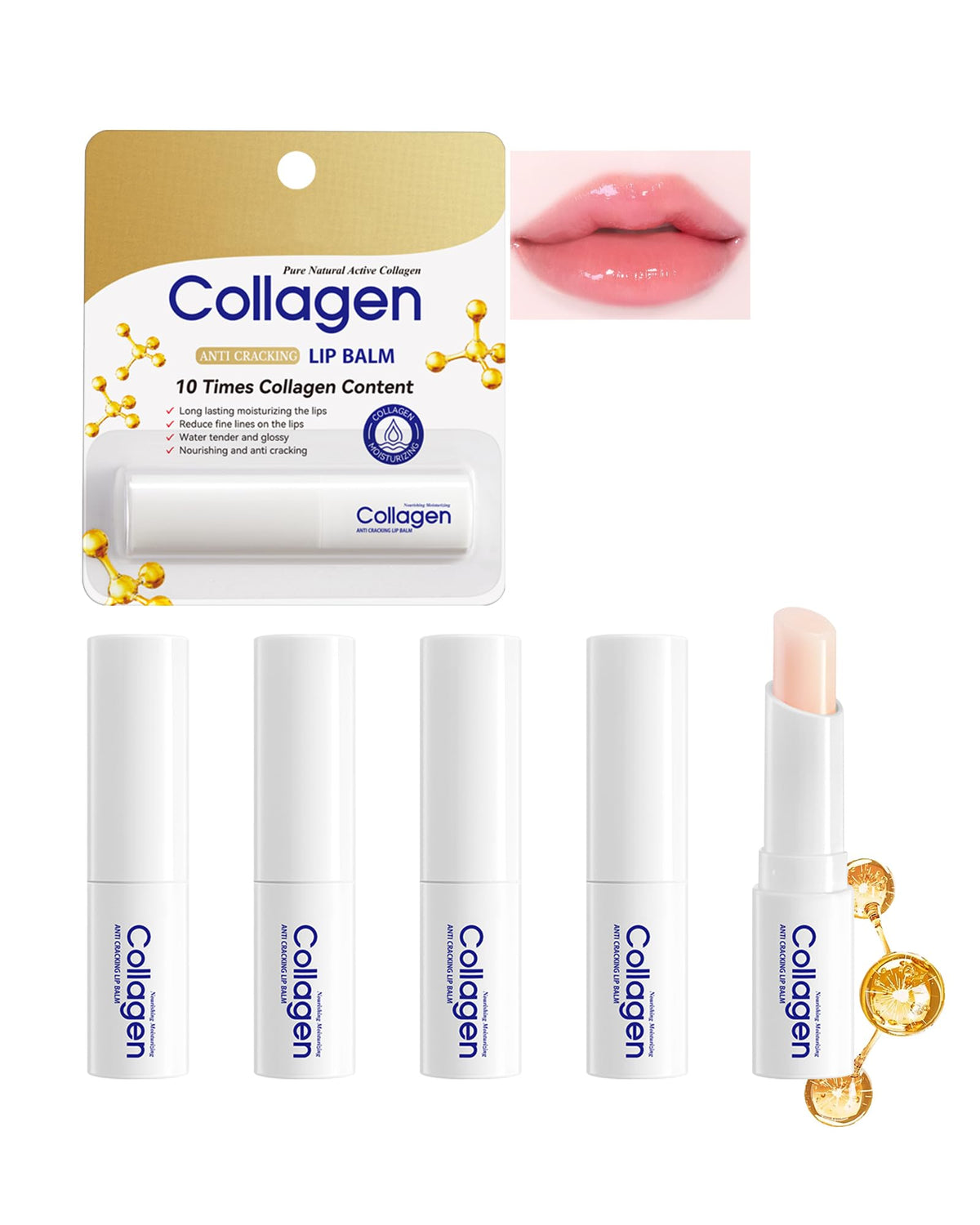 LYSdefeu collagen lip balm set 5pcs for long-lasting hydration and smoother lips.