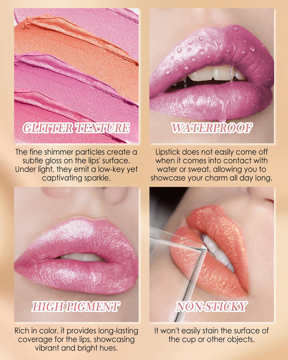 LYSdefeu Diamond Glitter Lipstick waterproof formula stays put in heat