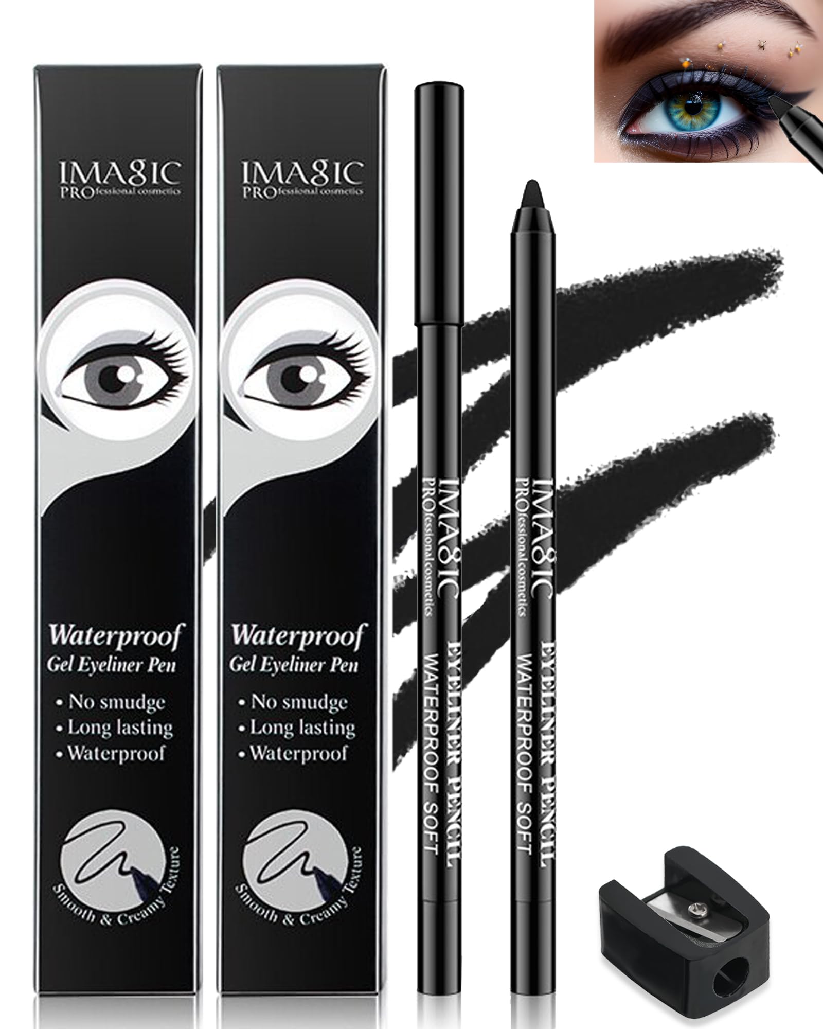 LYSdefeu eyeliner pencil with sharpener enables precise winged liner.