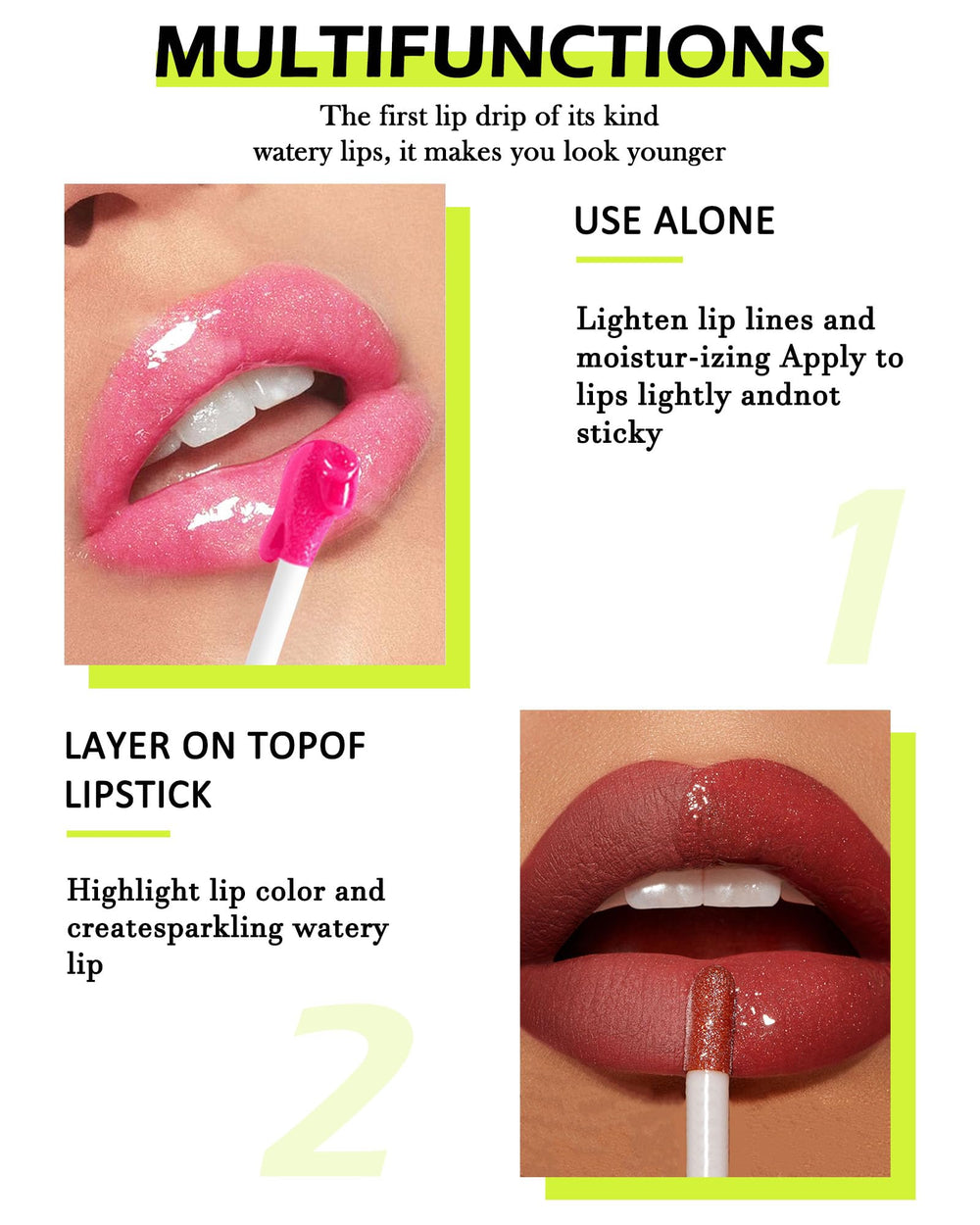 Applying LYSdefeu lip glow oil to lips, smooth non-sticky finish