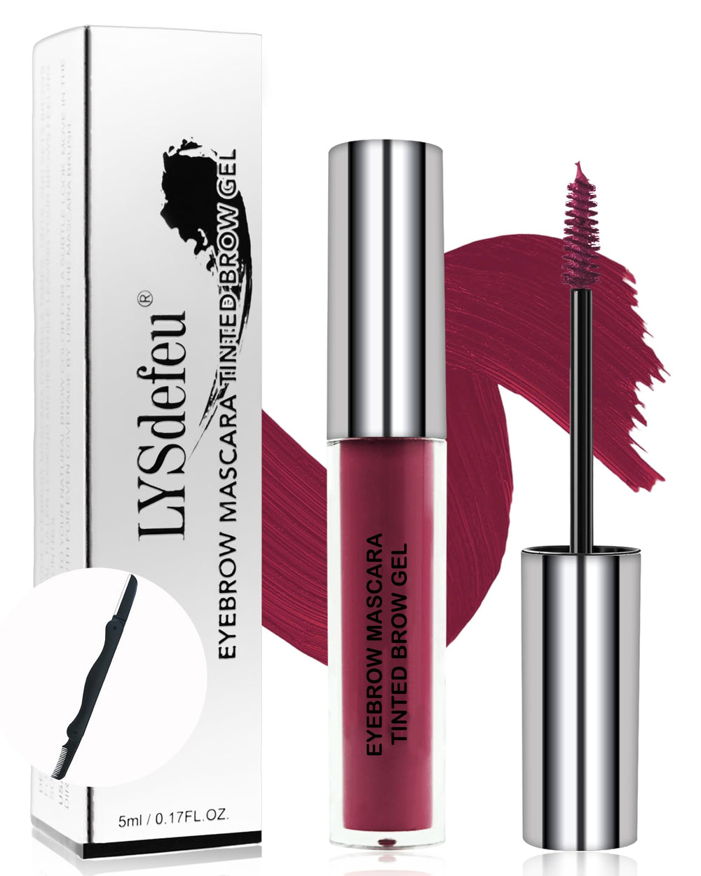 LYSdefeu tinted eyebrow gel mascara burgundy brow swatch adds defined color