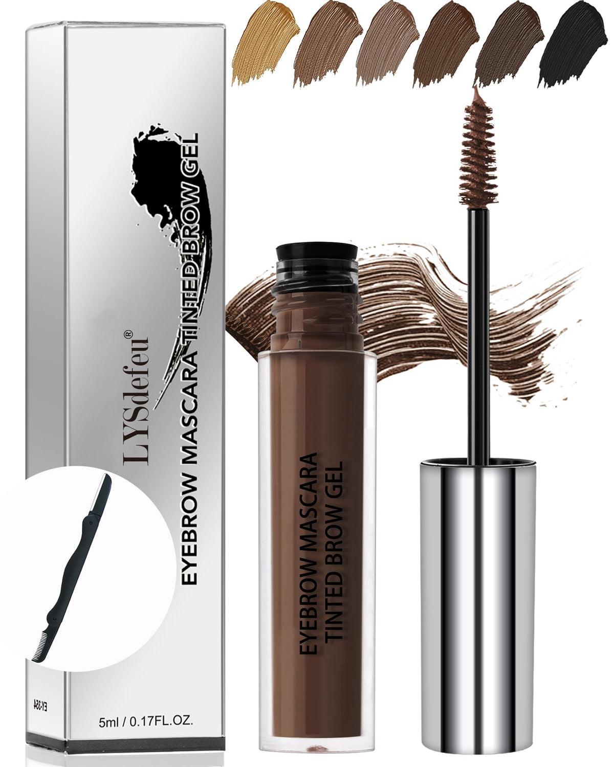 LYSdefeu waterproof tinted brow gel bottle with long-wear formula.