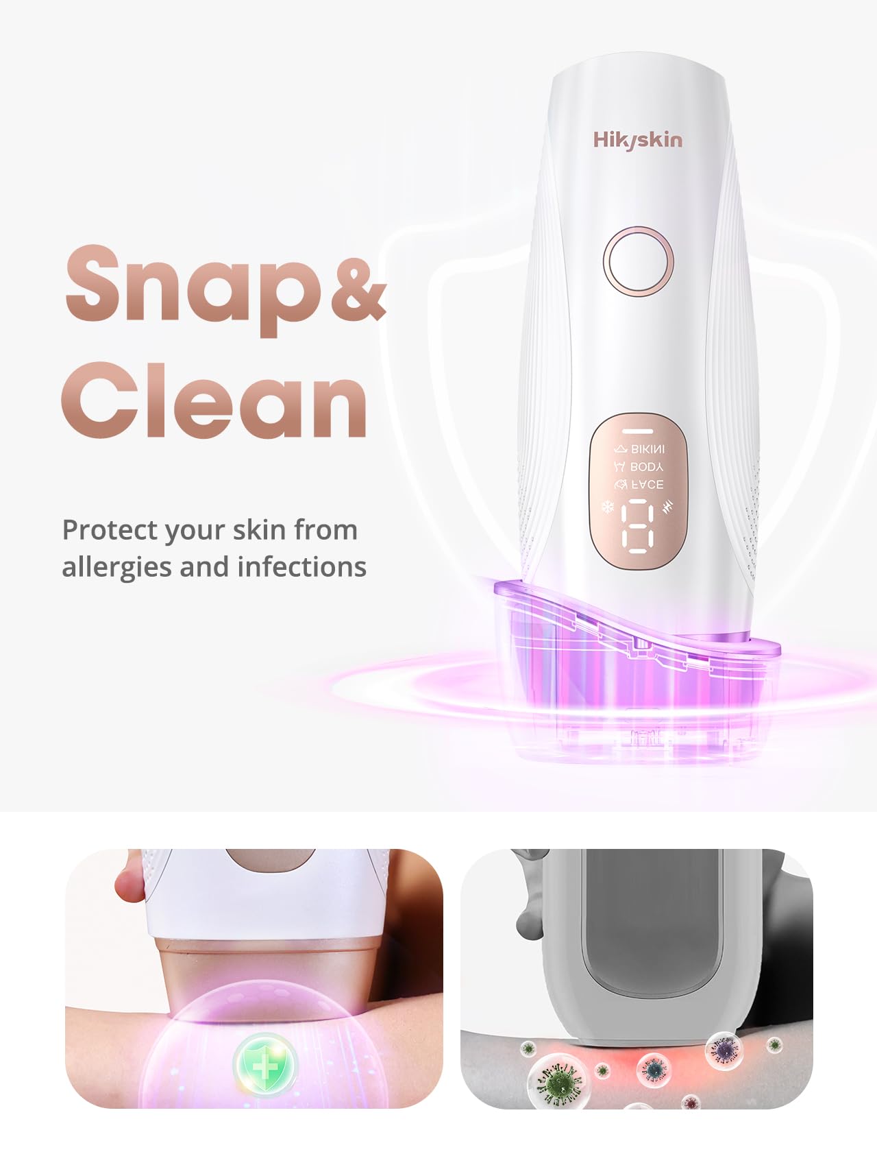 LYSMOSKI arms hair removal with adjustable intensity for personalized sessions.