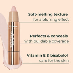 Concealer stick swatch reveals creamy, blendable texture for quick coverage.