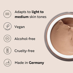 M. Asam porcelain Teint swatch illustrates fair skin compatibility and buildable coverage.