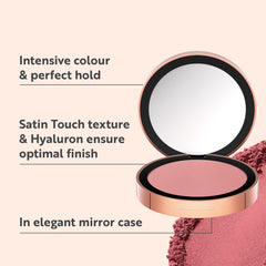 M. Asam Peachy Rose blush applied with brush for a soft, radiant glow on the cheeks.