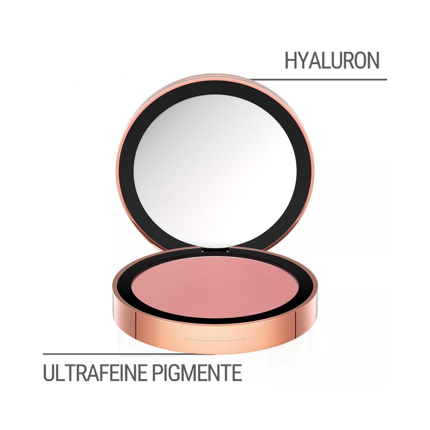 Close-up of ultra-fine pigments blending naturally for Peachy Rose shade.
