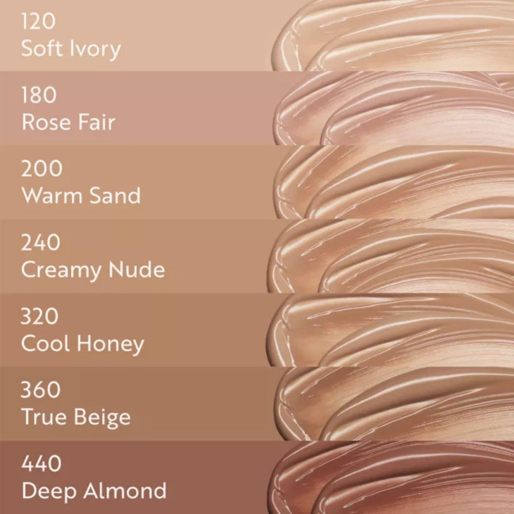 M. Asam Magic Finish swatches on arm show buildable coverage.