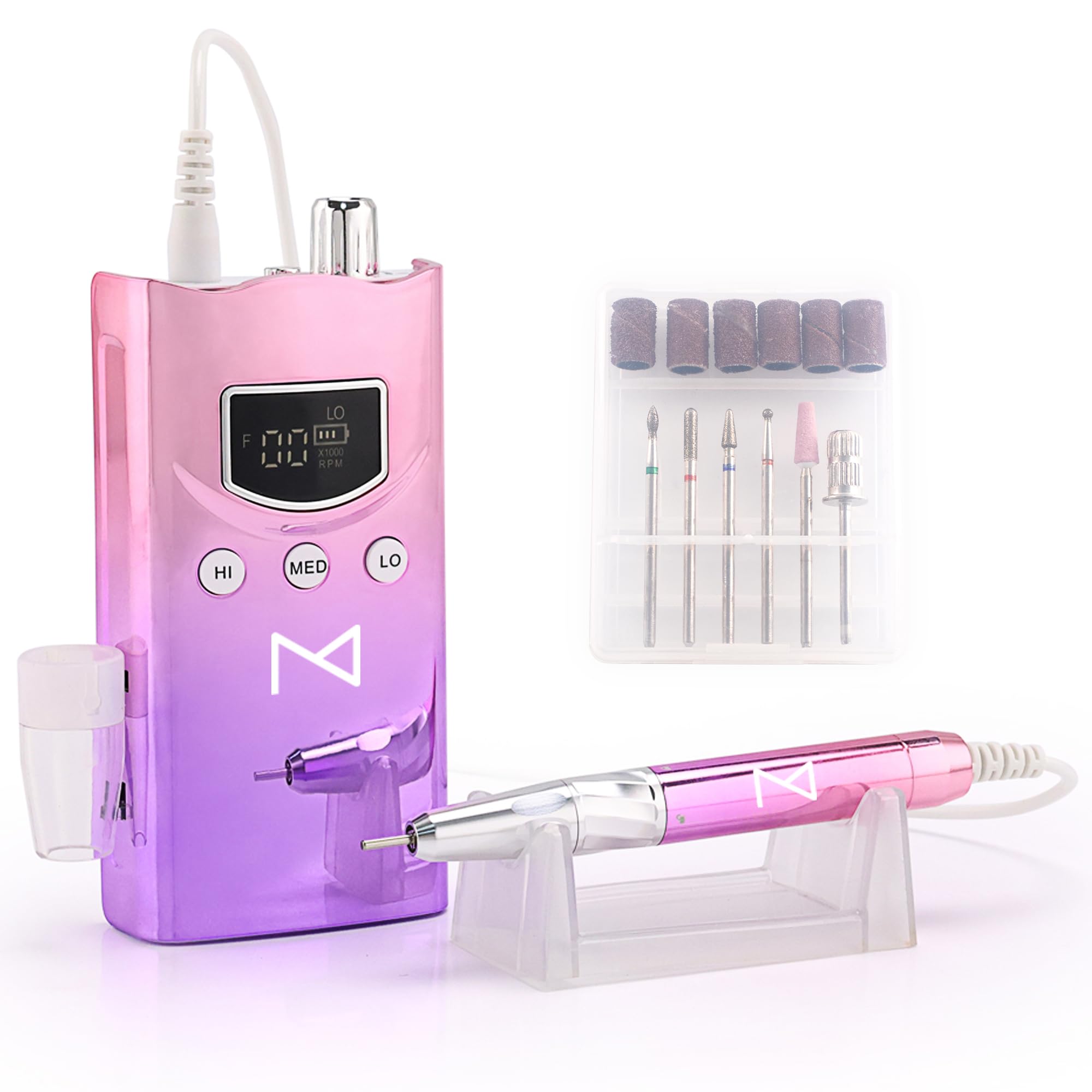 M GEM Cordless Efile with bits shown for versatile nail filing.
